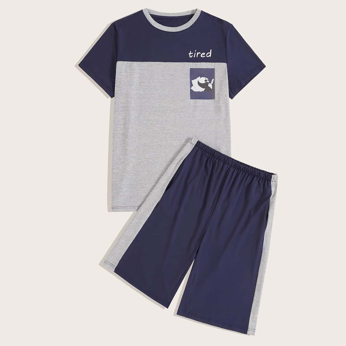 

Guys Letter Graphic Color-block PJ Set, Multicolor