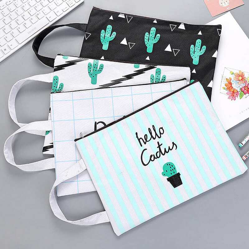 

1pc Cactus & Striped Print File Bag With Handle