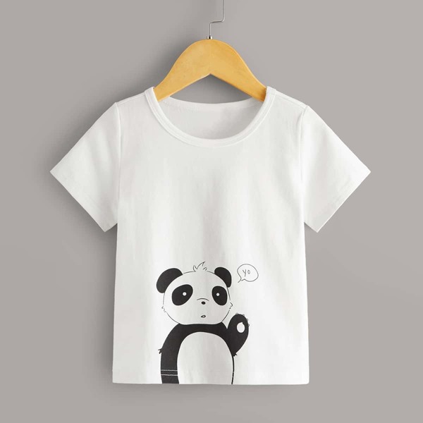 

Toddler Girls Panda Print Round Neck Tee, White
