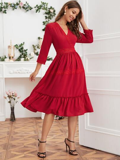 Frill Trim Ruffle Hem Dress