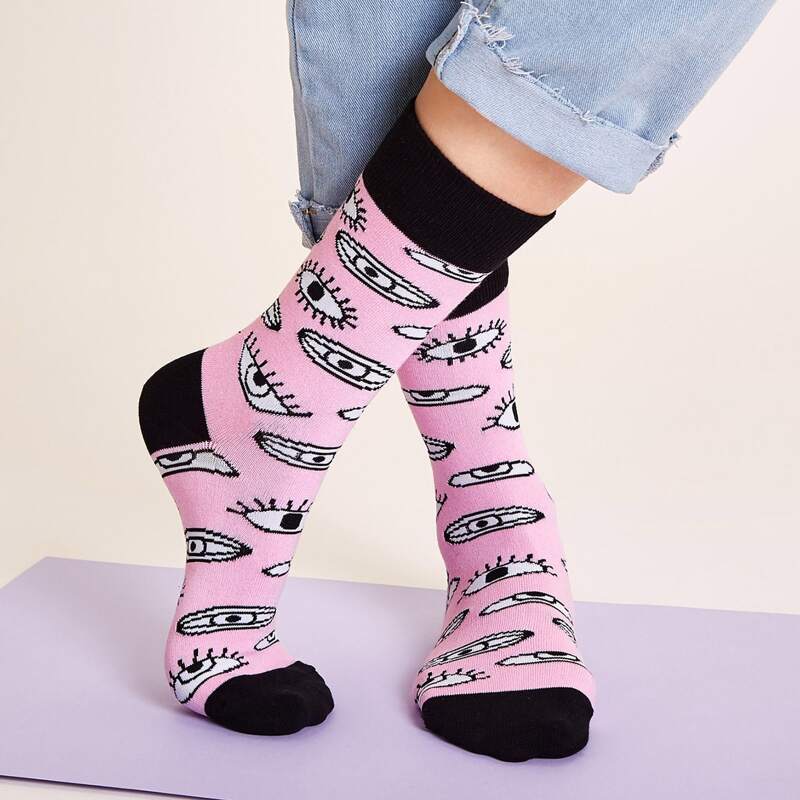 

1pair Eye Pattern Socks, Multicolor