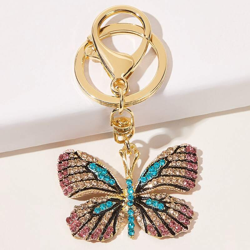 

Rhinestone Engraved Butterfly Keychain, Multicolor