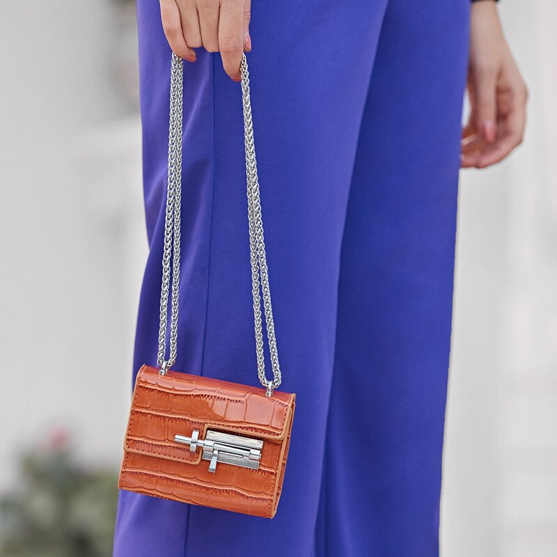 

Mini Toggle Lock Croc Embossed Chain Bag, Orange