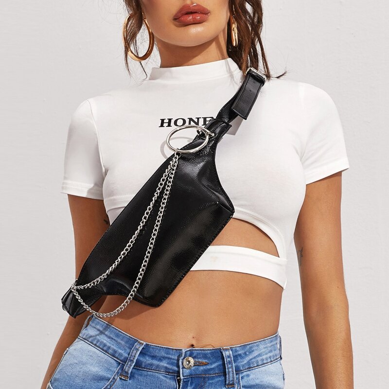 

Chain Decor Fanny Pack, Black