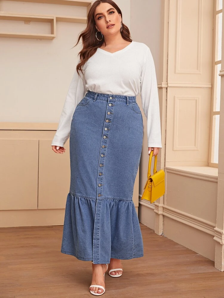 plus size denim mermaid skirt