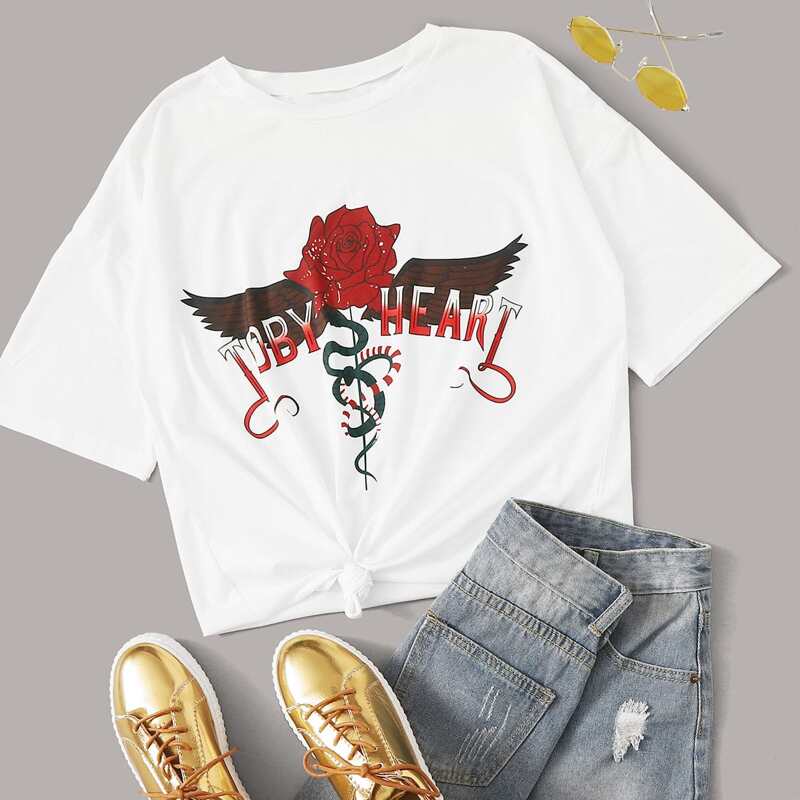 

Flower & Letter Graphic Tee, White