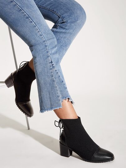 Tie Back PU Panel Chunky Boots