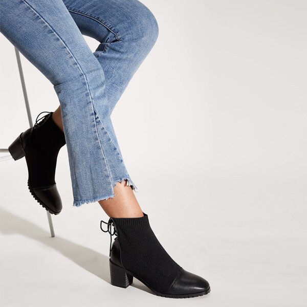 

Tie Back PU Panel Chunky Boots, Black