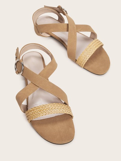 Open Toe Braided Cross Strap Flat Sandals