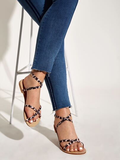 Open Toe Cross Strap Flat Sandals
