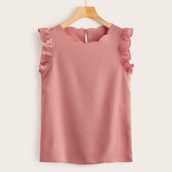 

Scallop Trim Ruffle Armhole Top, Dusty pink