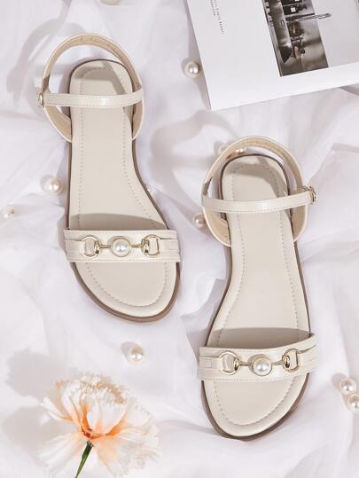 Faux Pearl Decor Buckle Strap Sandals