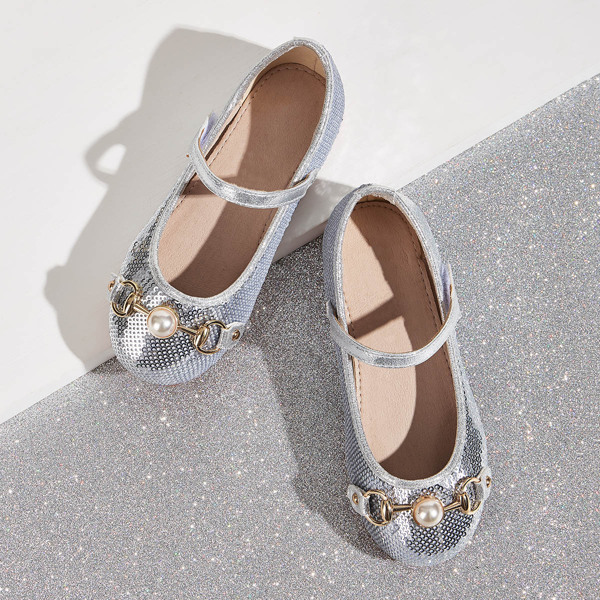 

Toddler Girls Faux Pearl & Sequins Decor Flats, Silver
