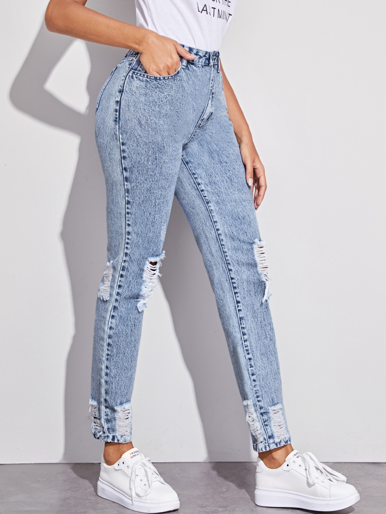 Snow Wash High-Rise Distressed Mom Jeans thumbnail