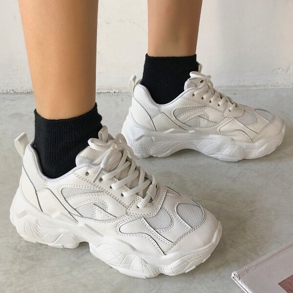 

Lace-up Front Chunky Sneakers, White