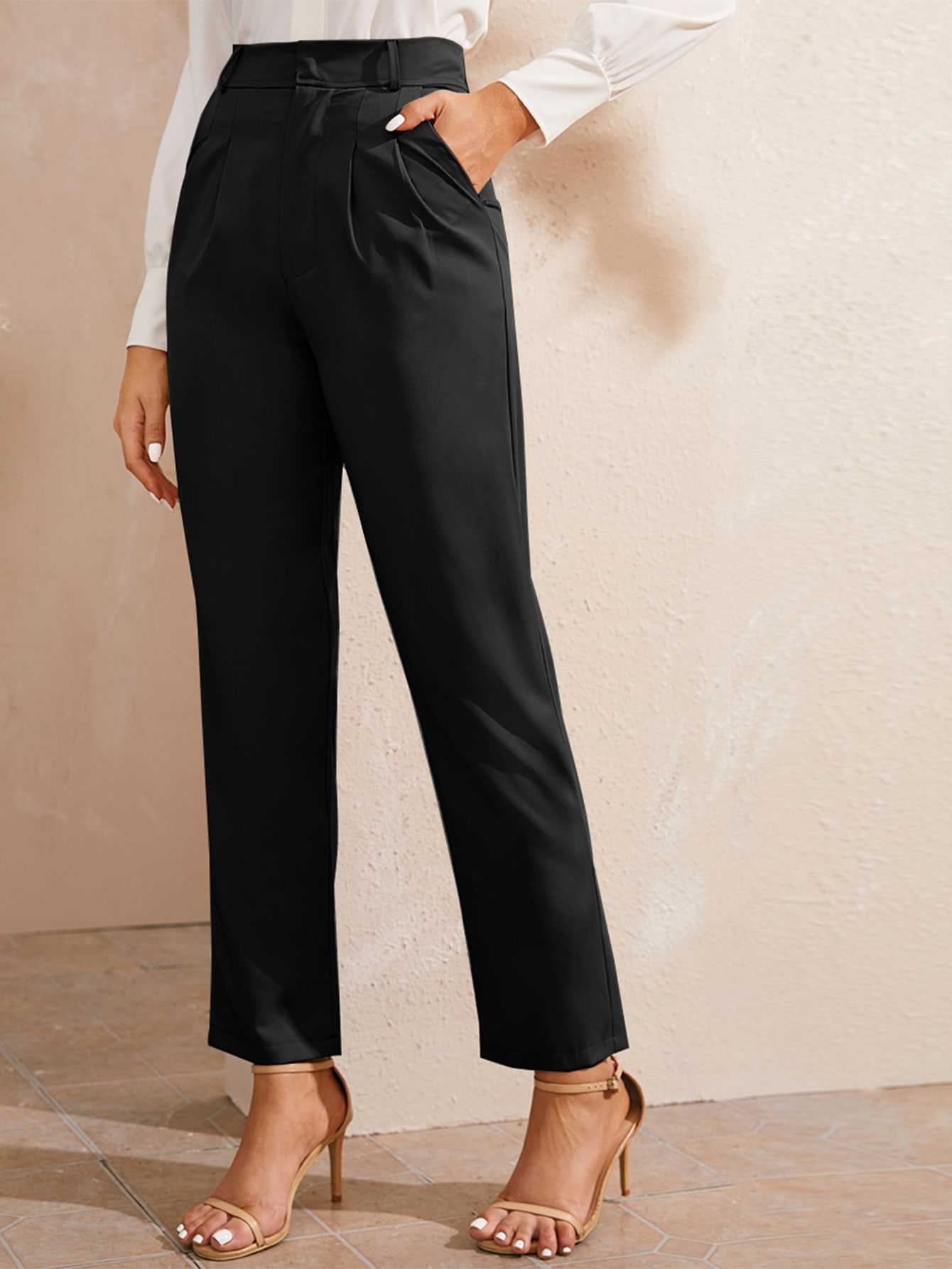Solid High Waist Tailored Pants pictures