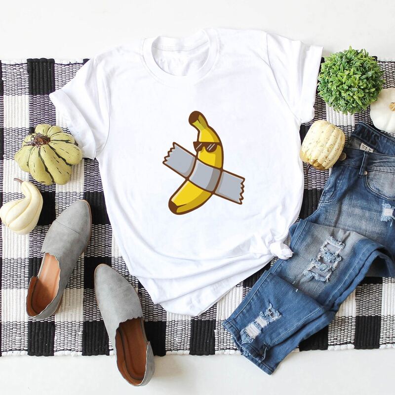 

Banana Print Round Neck Tee, White