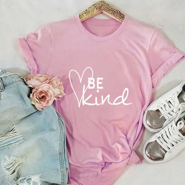 

Heart & Letter Graphic Round Neck Tee, Baby pink