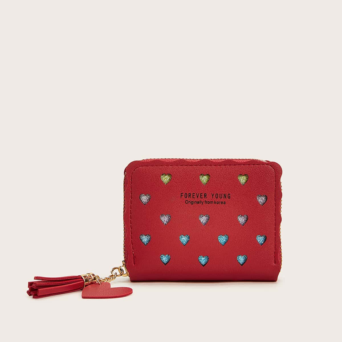 

Tassel Decor Glitter Heart Purse, Red