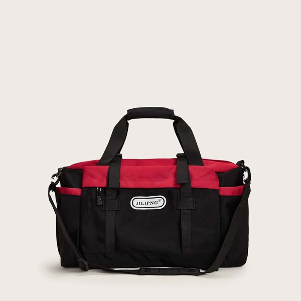 

Color Block Letter Patch Duffle Bag, Black