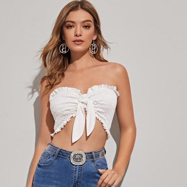 

Smocked Self-Tie Cropped Tube Top, White
