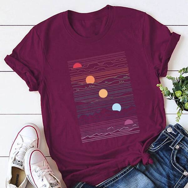 

Plus Striped & Geo Print Tee, Purple