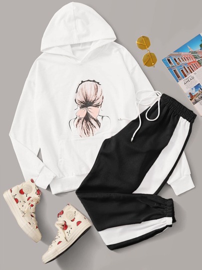Figure Graphic Hoodie With Drawstring Sweatpants