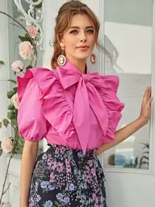 SHEIN Blusa com babado exagerado - Rosa chiclete - Visão 1
