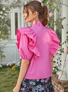 SHEIN Blusa com babado exagerado - Rosa chiclete - Visão 2