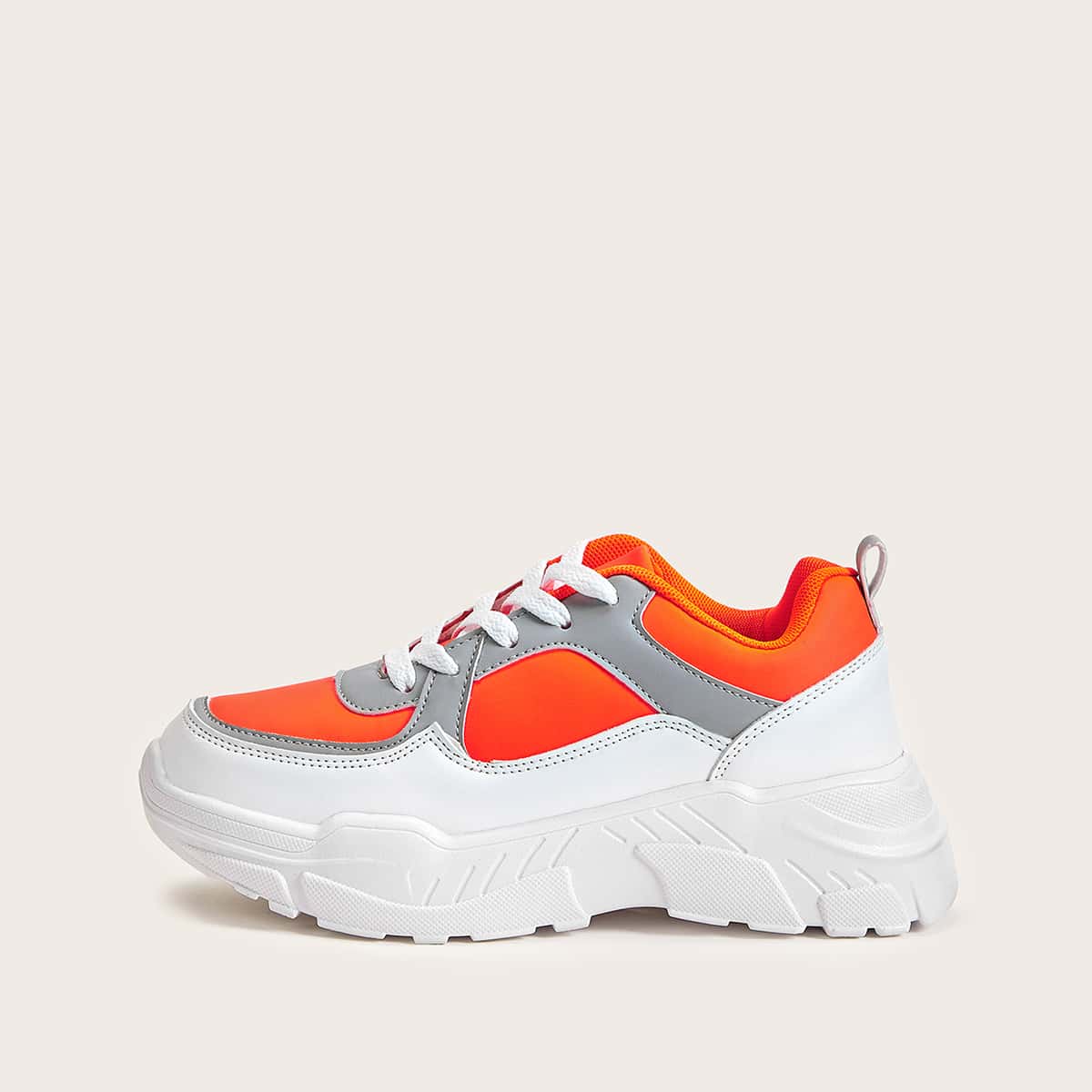

Color Block Lace Up Chunky Sneakers, Multicolor