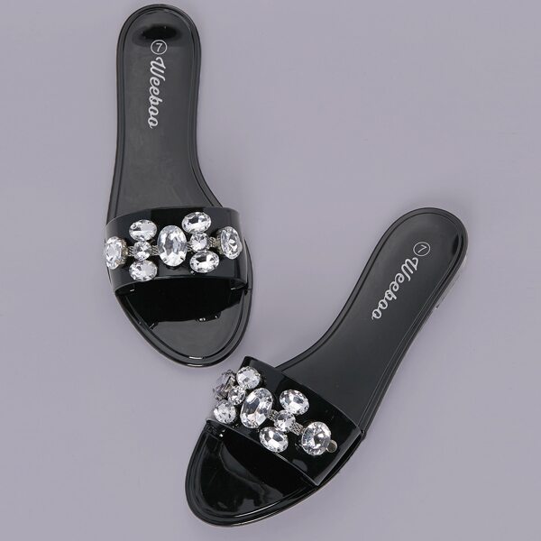 

Rhinestone Open Toe Band Jelly Slide Sandals, Black