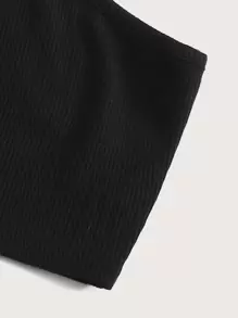 SHEIN Conjunto Para Niñas Preadolescentes: Top De Punto De Una Sola Manga Y Falda De Rejilla - Negro - Ver 3