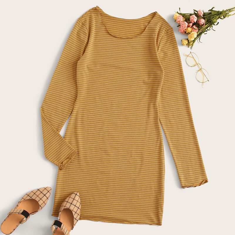 

Lettuce Trim Striped Tee Dress, Yellow