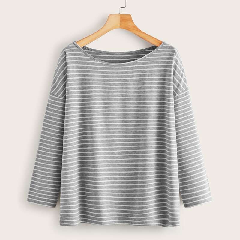 

Drop Shoulder Striped Tee, Grey
