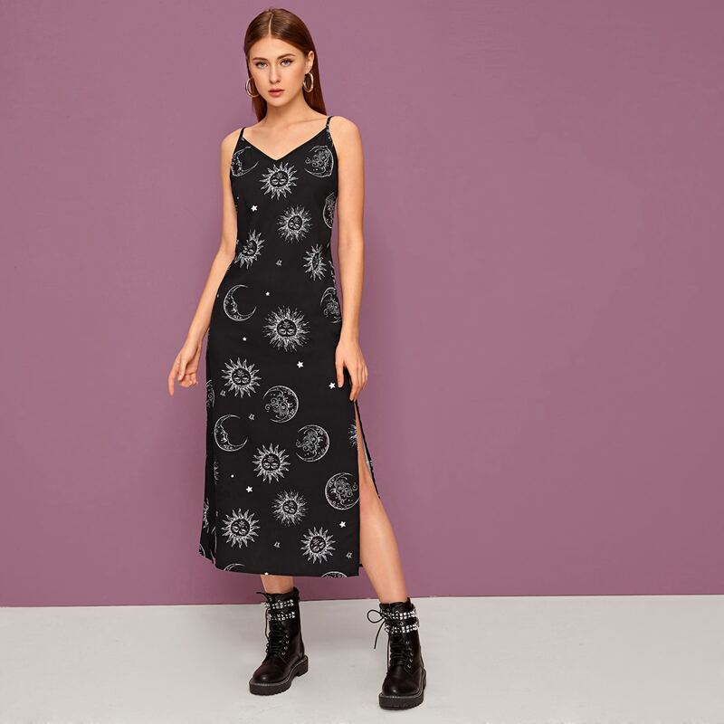 

Sun & Moon Split Cami Dress, Black