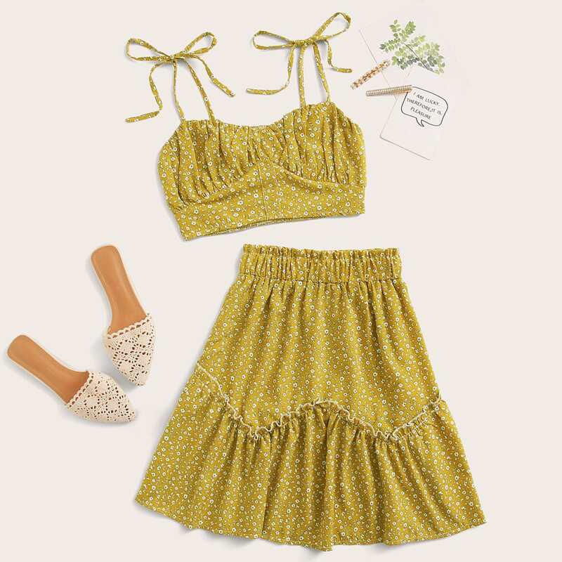 

Ditsy Floral Crop Cami & A-line Skirt, Yellow
