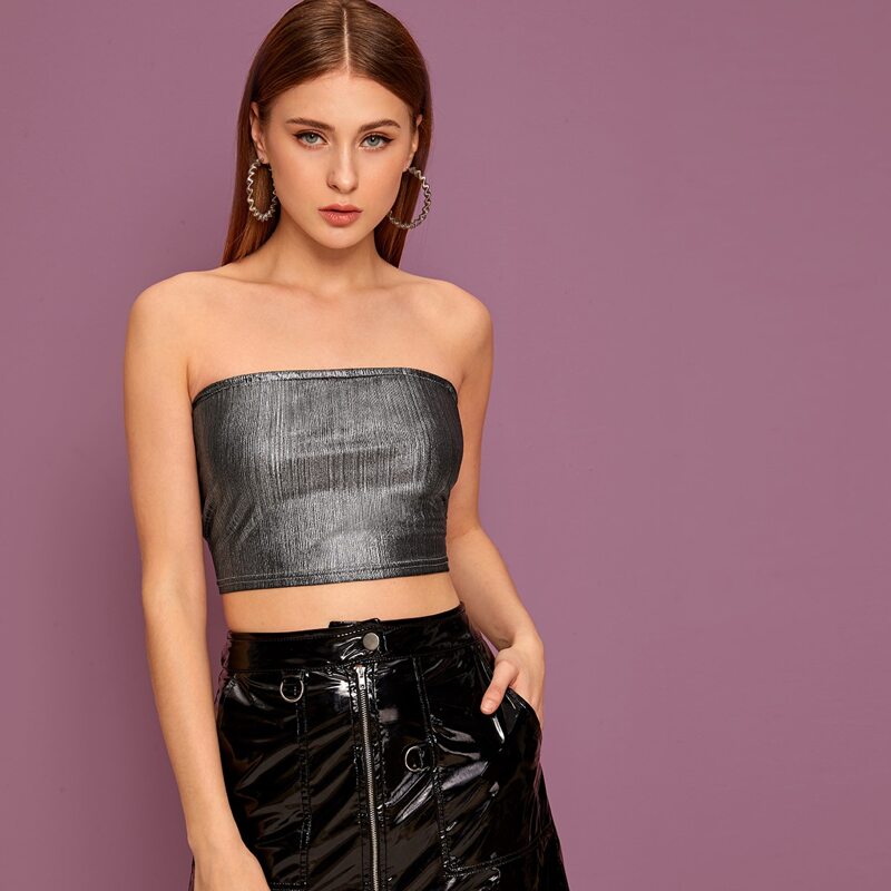 

Metallic Bandeau Top, Grey