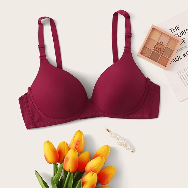 

Adjustable Strap Push Up Bra, Burgundy