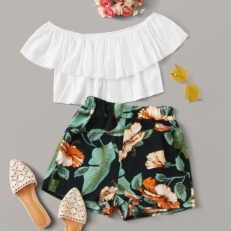 

Flounce Crop Top & Tropical Shorts, Multicolor