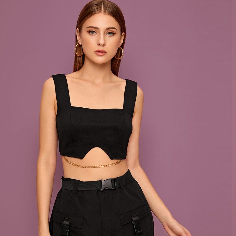 

Chain Detail Crop Tank Top, Black