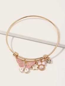 1入組小女童水鑽紋理蝴蝶吊墜手鐲 - 金黃色 - 查看 2