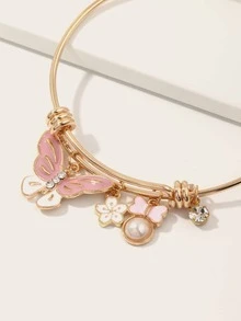 1入組小女童水鑽紋理蝴蝶吊墜手鐲 - 金黃色 - 查看 3