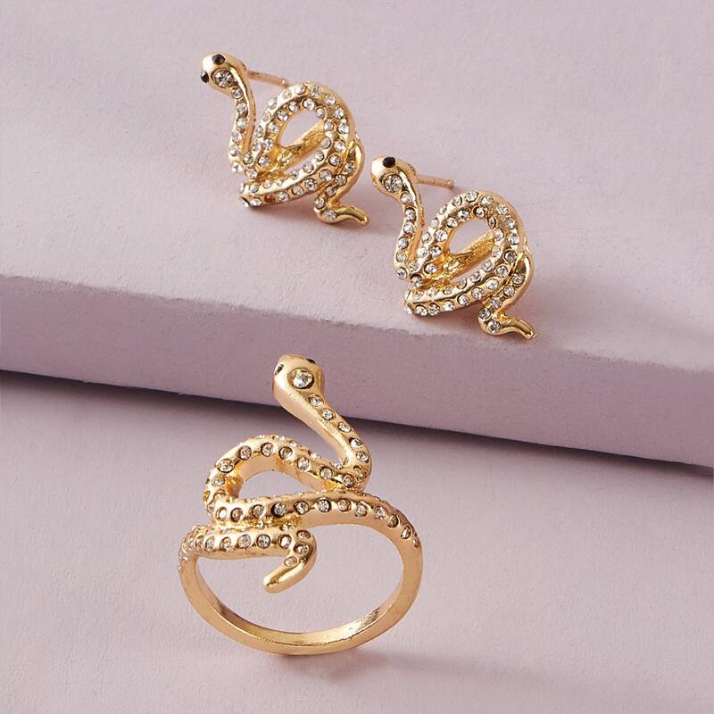 

3pcs Snake Design Stud Earrings & Ring Set