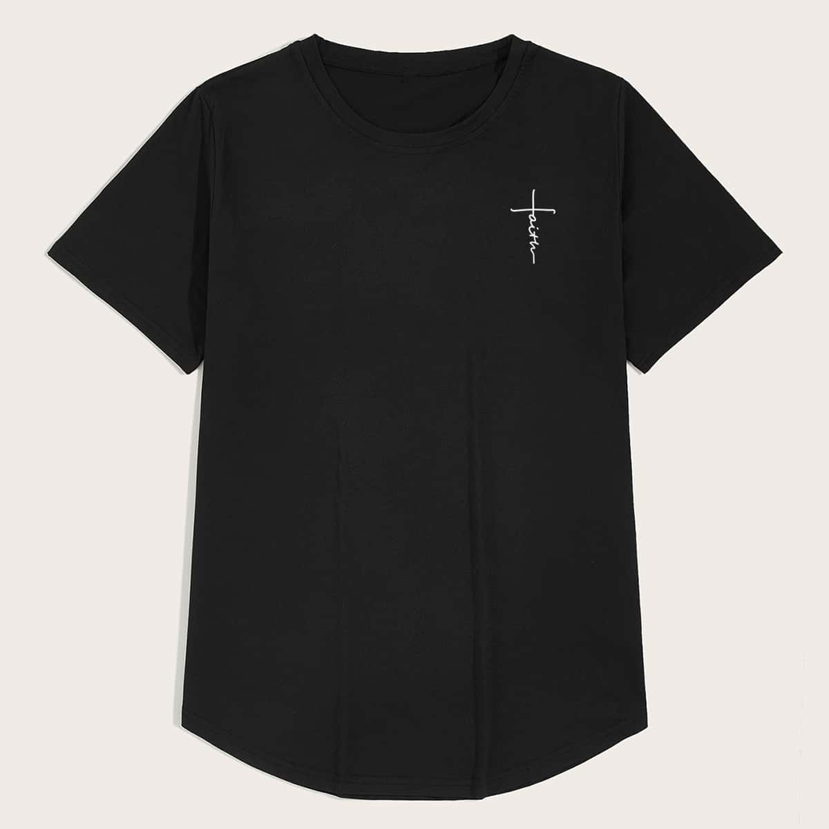 

Guys Letter Graphic Curved Hem Tee, Black