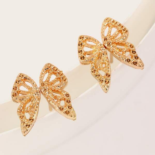 

2pairs Toddler Girls Half Butterfly Stud Earrings, Gold