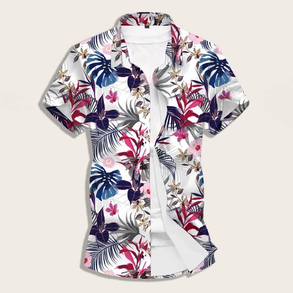 

Men Tropical Print Button Up Shirt, Multicolor
