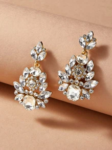 imoli 1pair Waterdrop Gemstone Decor Dangle Earrings - White - View 1