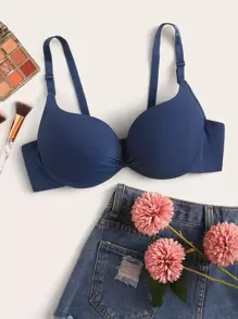 Ruched Push Up Bra - Navy Blue - View 1