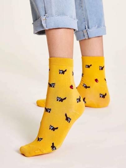 1pair Cartoon Graphic Socks