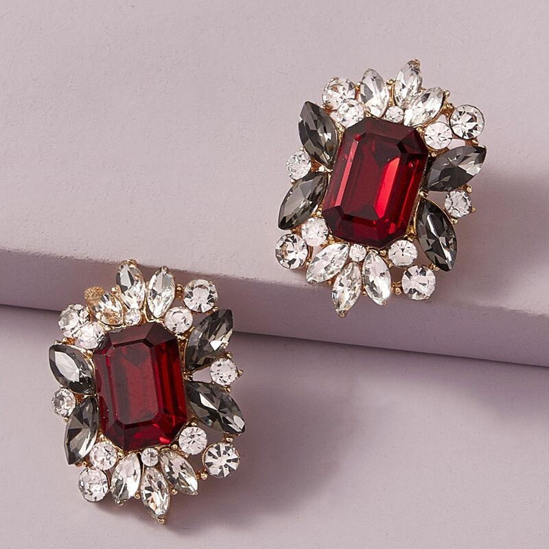 

1pair Gemstone & Rhinestone Decor Stud Earrings, Multicolor